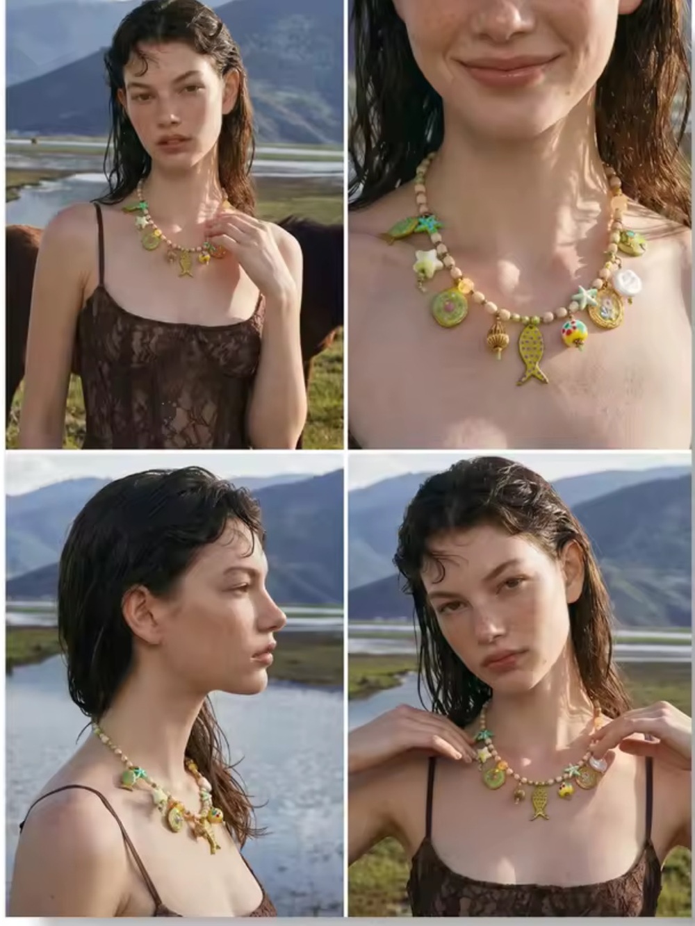 Beachy Green Fish Gold Charm Necklace - Picture 7 of 12